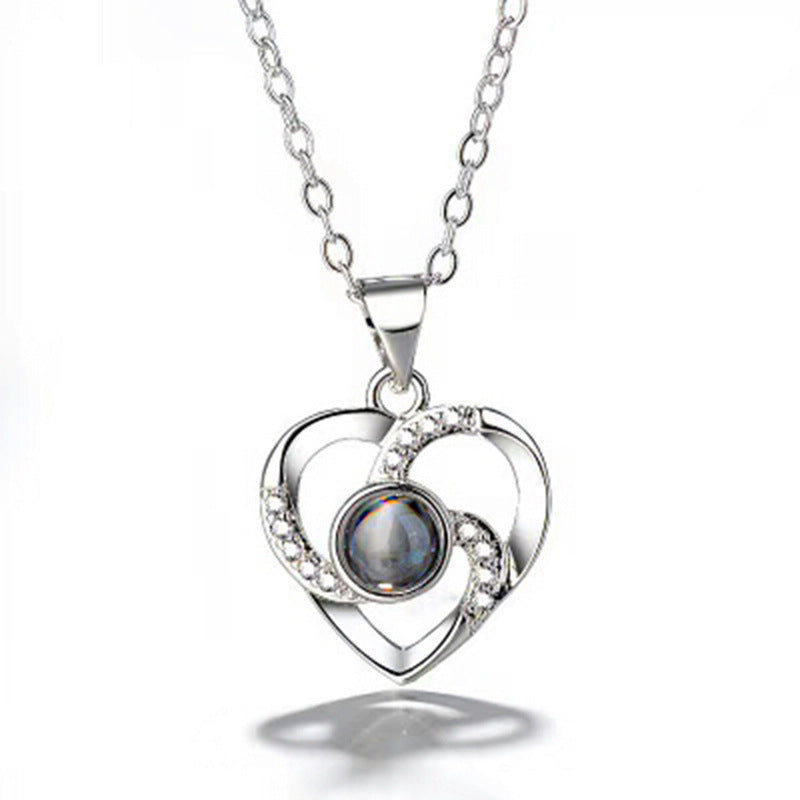 Silver Romantic Heart Shape Photo Projection Necklace