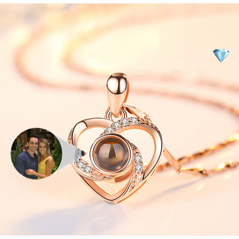 Silver Romantic Heart Shape Photo Projection Necklace
