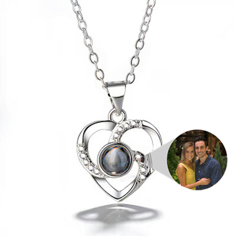 Silver Romantic Heart Shape Photo Projection Necklace