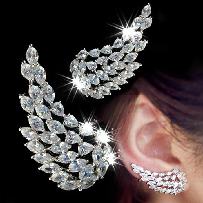 Cubic Zirconia Angel Wings Stud Earrings – White Gold Finish