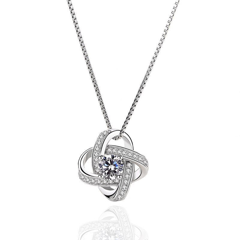 Silver Pendant Clover Diamond Necklace