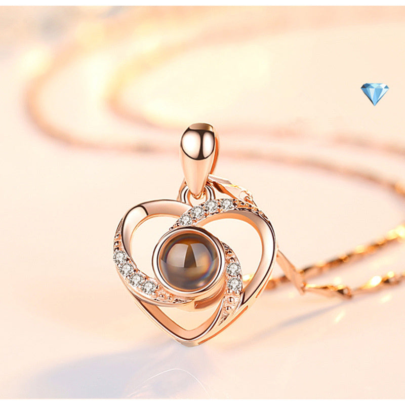 Silver Romantic Heart Shape Photo Projection Necklace