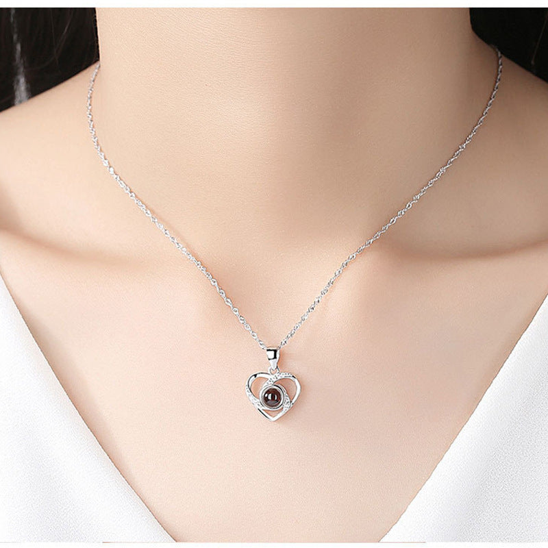 Silver Romantic Heart Shape Photo Projection Necklace