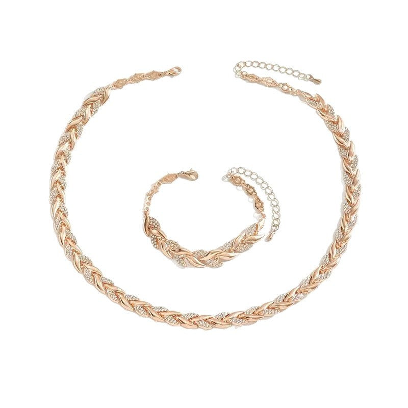 Luxury Willow Leaf Diamond Necklace & Bracelet