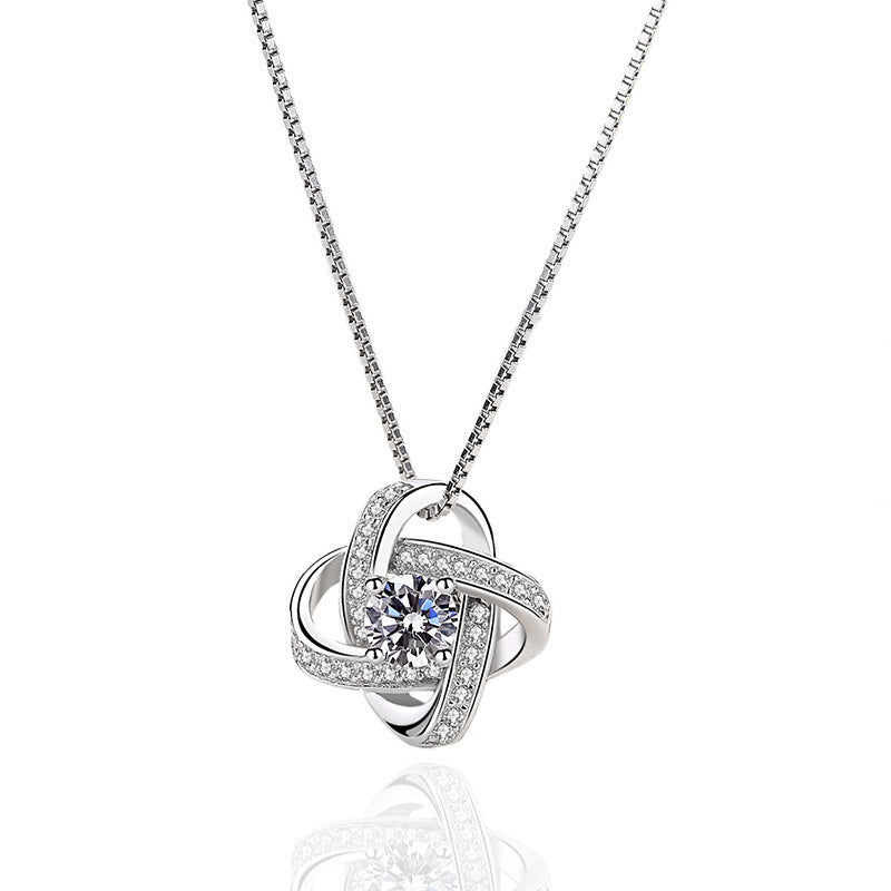 Silver Pendant Clover Diamond Necklace