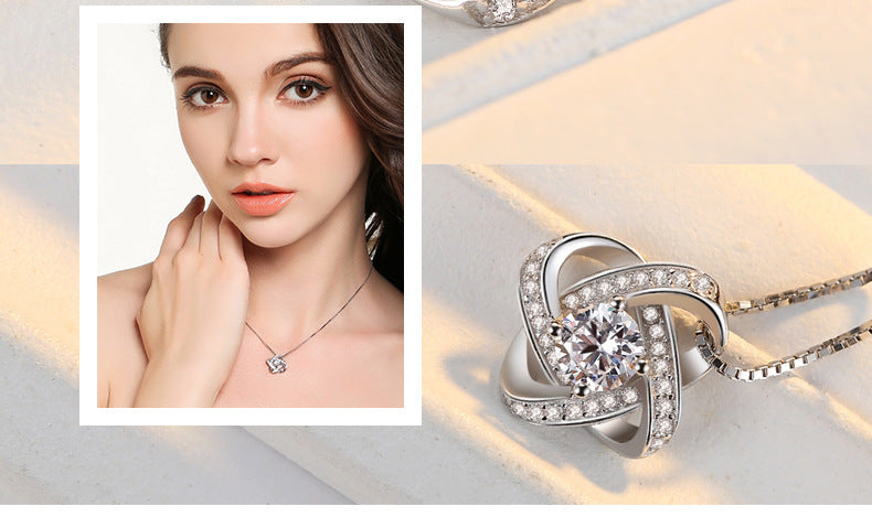 Silver Pendant Clover Diamond Necklace