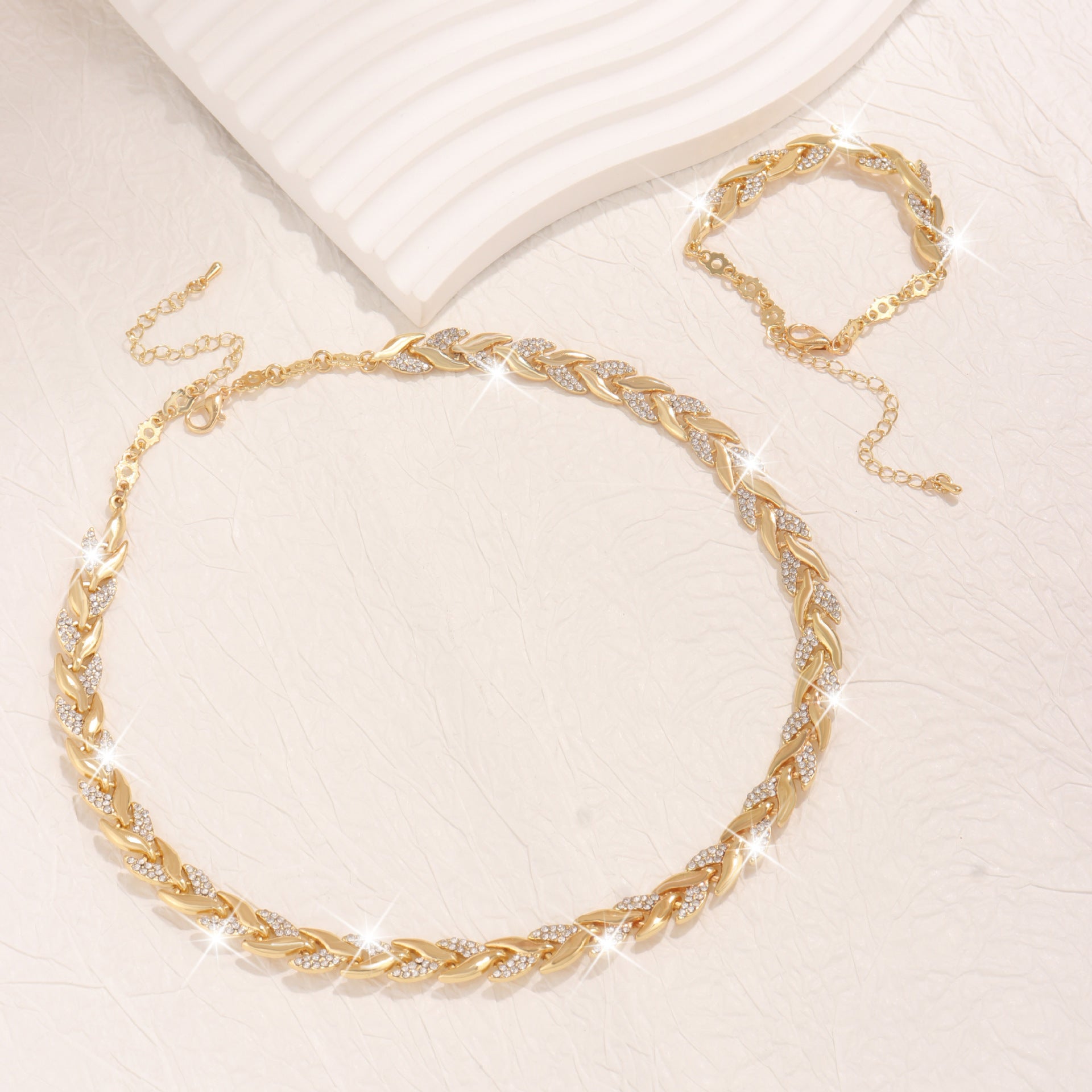 Luxury Willow Leaf Diamond Necklace & Bracelet