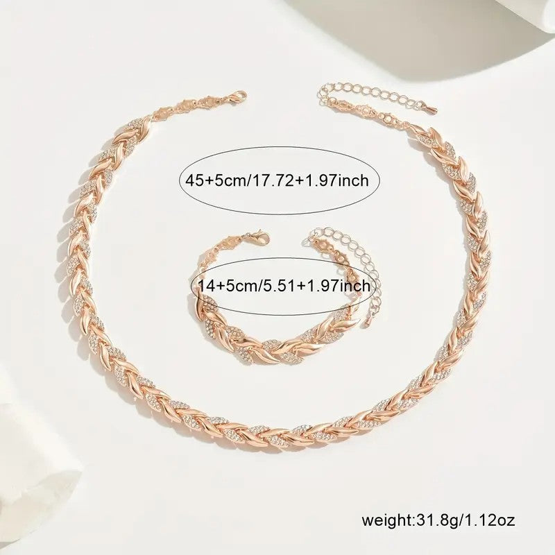 Luxury Willow Leaf Diamond Necklace & Bracelet