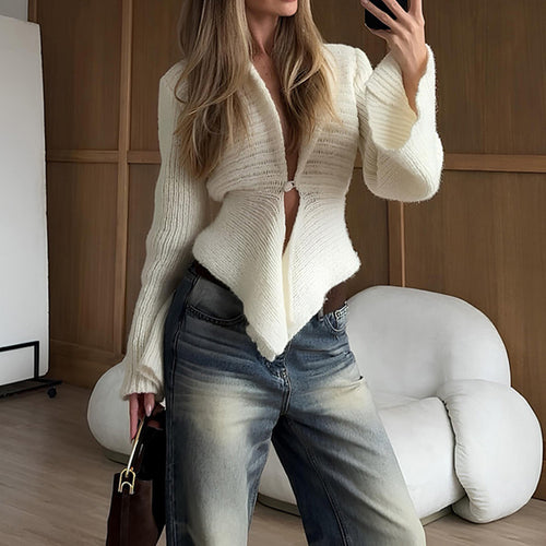 Elegant Cardigan Sweater With Knitted Long Sleeve